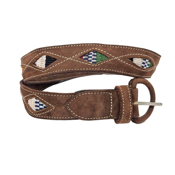 Unbranded Accessories - Womens Suede Brown Belt Southwest Weave Cutout Design Western Cowgirl Size 38